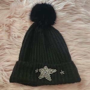 Victoria's Secret beanie pom pom rhinestone star